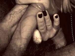 Intense vintage group action with hairy Indian threesome featuring one mouth devouring two cocks and explosive cumshot