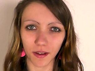 Pretty brunette amateur shines in interview with facial finish.