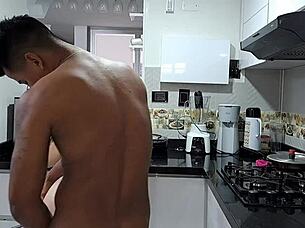 Suck my cock, blonde slut, then I'll cum on your ass!