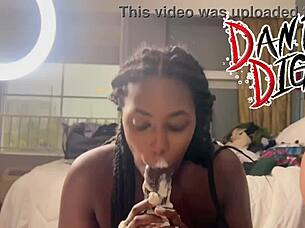 Two ebony hotties kicked off a wild DICK SUCKING CONTEST swapping their boyfriends in a steamy game