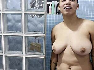 In the bath, Cristal Ortega gets all steamy and naked with her bisexual friends for fun.