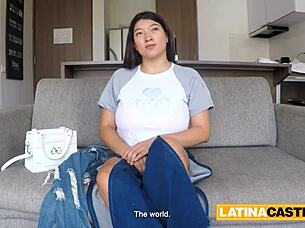 I feel so aroused by this massive boobs Latina babe getting titty fucked and face fucked at amateur casting.