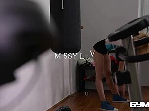 Blonde Athletic Babe Missy Avluv in Booty Shorts Fantasizes Hardcore Gym Fuck with Coach Riding Cowgirl to Cum