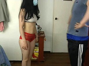 He spots her in underwear during exercise and ends up fucking the cute amateur teen 😏