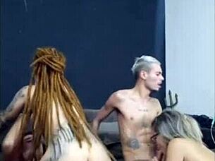Damn, that dreadlocked redhead rode my friend hard while his blonde wife gave me a sloppy blowjob!