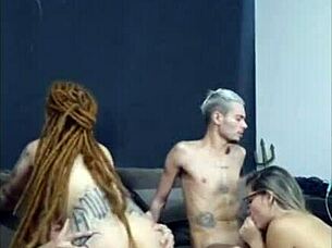 Damn, that dreadlocked redhead rode my friend hard while his blonde wife gave me a sloppy blowjob!