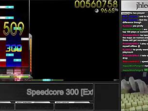 The player tackled Osu Mania with jhlee0133 in speedcore mode at 300 dt achieving 95.06 percent
