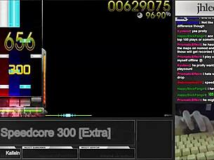 The player tackled Osu Mania with jhlee0133 in speedcore mode at 300 dt achieving 95.06 percent