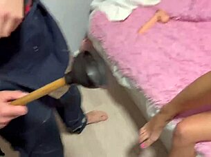 Sexy Girl Fucks Two Plumbers Hardcore