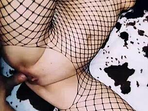 Wife plays prostitute in roleplay with lingerie and stockings at home 😏