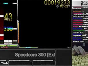 The player tackled Osu Mania with jhlee0133 in speedcore mode at 300 dt achieving 95.06 percent