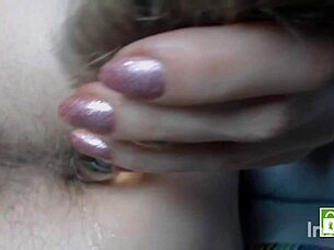 Inserting hairy toy deep in my hairy ass with close-up anal fingering and silent farting