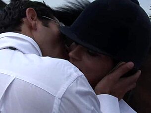 Hey, this girl greets a man then pulls him aside for hardcore riding and creampie action