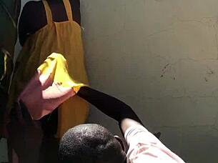 On the ranch, farm boy experiences his first time banging ebony milf outdoors with group action.