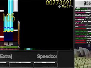 The player tackled Osu Mania with jhlee0133 in speedcore mode at 300 dt achieving 95.06 percent