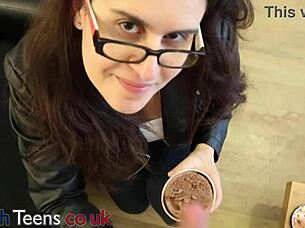 British 18 Year Old Emo Girl With Glasses Eats Cum-Topped Ice Cream