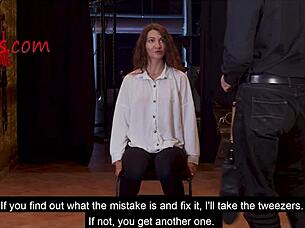 Pornstar redhead endures whipping and humiliation in first BDSM session as submissive slave