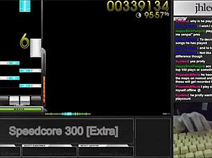 The player tackled Osu Mania with jhlee0133 in speedcore mode at 300 dt achieving 95.06 percent