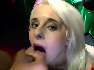 Fetish sluts get mouths filled with cum in bizarre blowbang