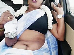 why is this indian brunette bhabi getting so dirty with tits out during that wild car romance?