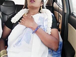 why is this indian brunette bhabi getting so dirty with tits out during that wild car romance?