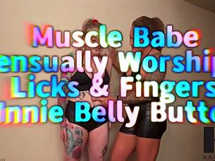 Curvy Muscle Goddess Teases With Sensual Licks And Fingers Exploring Deep Innie Belly Button Worship