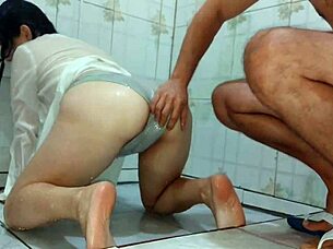 want to fuck this hot married woman hard in her wet t-shirt during shower?