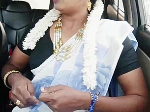 why is this indian brunette bhabi getting so dirty with tits out during that wild car romance?