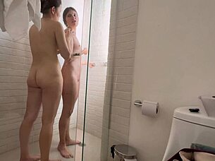 Two sexy Colombian lesbians get wet tribbing and fingering in that steamy shower session 💦👩‍❤️‍💋‍👩