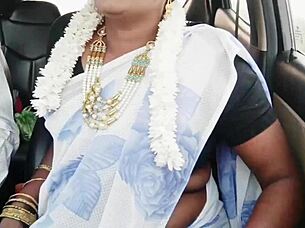 why is this indian brunette bhabi getting so dirty with tits out during that wild car romance?