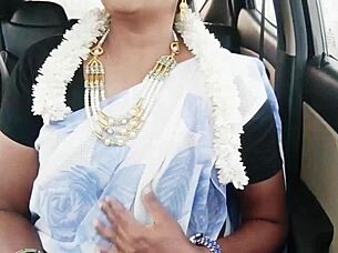 why is this indian brunette bhabi getting so dirty with tits out during that wild car romance?