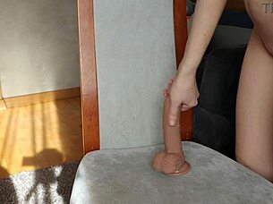i really craved sitting on a big dick so i fucked myself with a dildo on the chair until orgasm