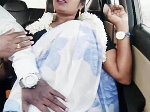 why is this indian brunette bhabi getting so dirty with tits out during that wild car romance?