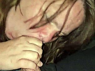 Wife Spits on Cock, Moans Loudly, and Deepthroats Relentlessly