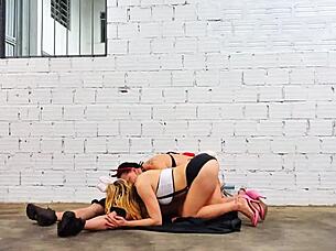 Muscular Bodybuilder Pounds Two Sexy Amateurs With Monster Cock In Garage Cowgirl Ride