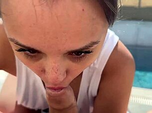 he grabs her sexy boobs and punishes her mouth with his big cock until she takes it all.