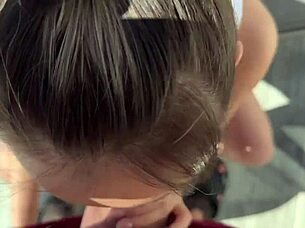 he grabs her sexy boobs and punishes her mouth with his big cock until she takes it all.