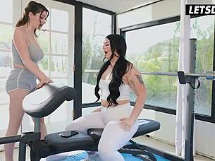 How does influencer Holly Day get seduced into steamy lesbian action by her hot trainer?