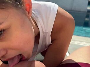 he grabs her sexy boobs and punishes her mouth with his big cock until she takes it all.