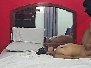 Chaparrita ninfómana multiorgásmica wore blindfold for horny young guy to fuck without condom and creampie inside with rich moans