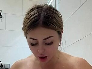 Milf wife with huge natural tits, do you crave two cocks while masturbating in the bathtub?