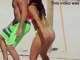 omg, check this unbelievable young girl in a micro bikini chilling on the beach with her boyfriend's relatives 😍🏖️