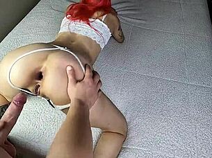 lesbian with ripped clothes tries dick outdoors but curses dirty when it suddenly slips into her tight ass for rough gaping creampie