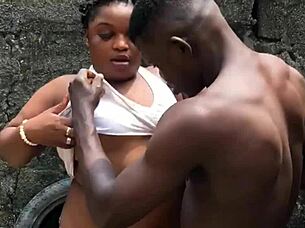 Dirty woman got approached while doing her laundry outside the compound