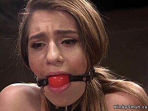 i'm a gagged slave riding vibrator on a stick while bound and choking in rough submission