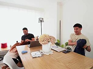 i feel so aroused joining this horny milf in a steamy threesome with two eager college students