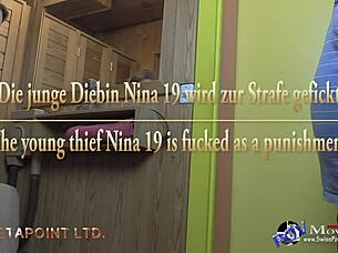 Young German thief Nina 19 bent over for hardcore fingering orgasm and doggystyle fucking with facial cumshot