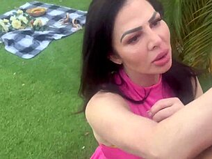 Hey, check out this hot milf riding huge cock at exotic picnic outdoors 😍