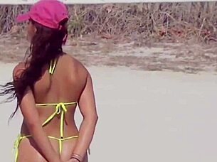 omg, check this unbelievable young girl in a micro bikini chilling on the beach with her boyfriend's relatives 😍🏖️