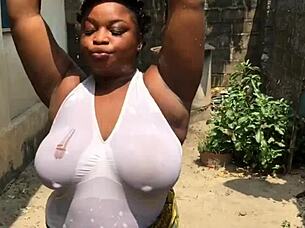 Dirty woman got approached while doing her laundry outside the compound